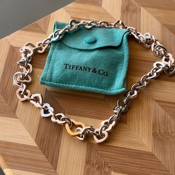 Tiffany & Co Two Tone Heart Link Necklace - Picture 6 of 15